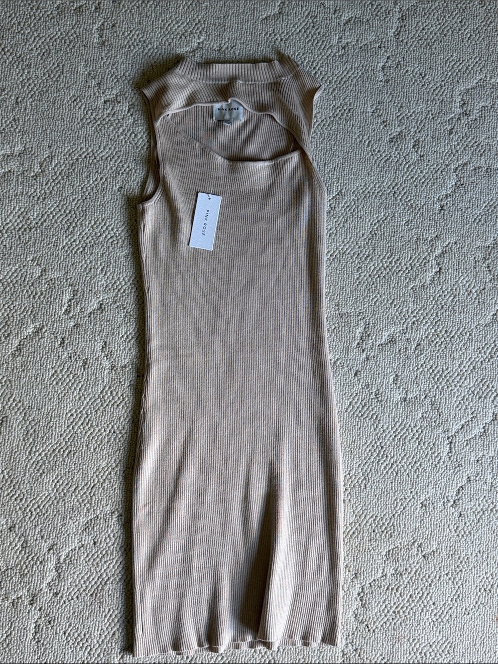 Ribbed Sleeveless Bodycon Dress - Beige